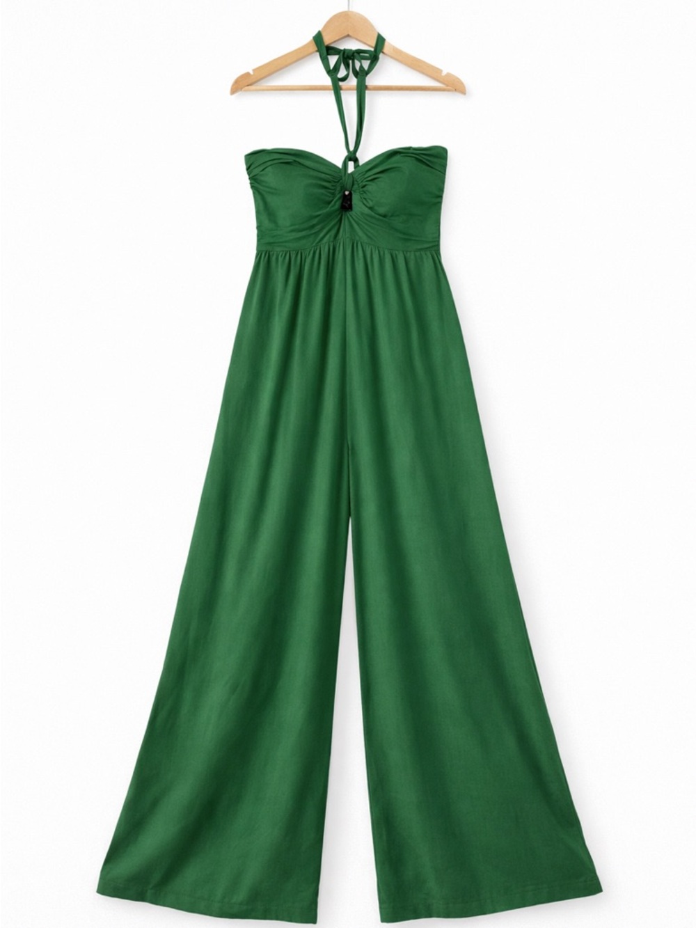 Khush Strapless Wide-Leg Halter Jumpsuit in Forest Green - Picture 2 of 9